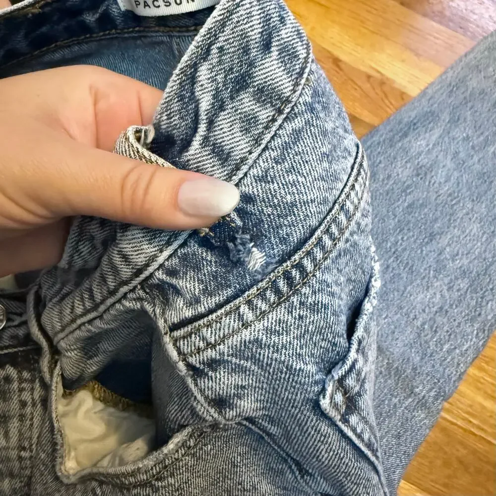 PacSun Women’s Blue Distressed Holes Straight Leg Jeans Retro Grunge Casual